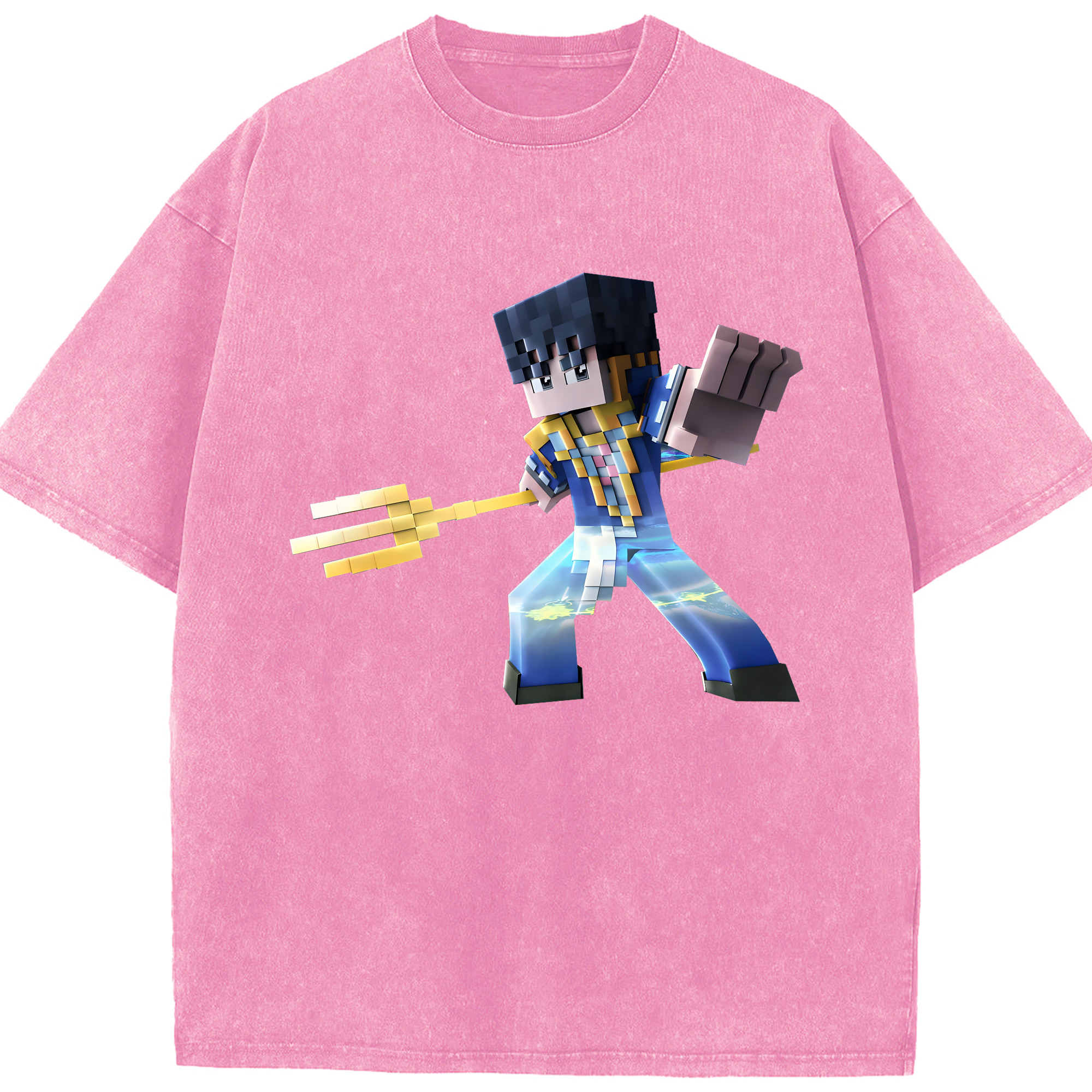 （画像用） マインクラフト ブロックの世界 Minecraft MC Block world 綿100% ヴィンテージ風 半袖Tシャツ（フロントプリント）